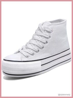 Women's 4cm Platform Sneakers Canvas Chunky Low Top Casual Walking Shoes